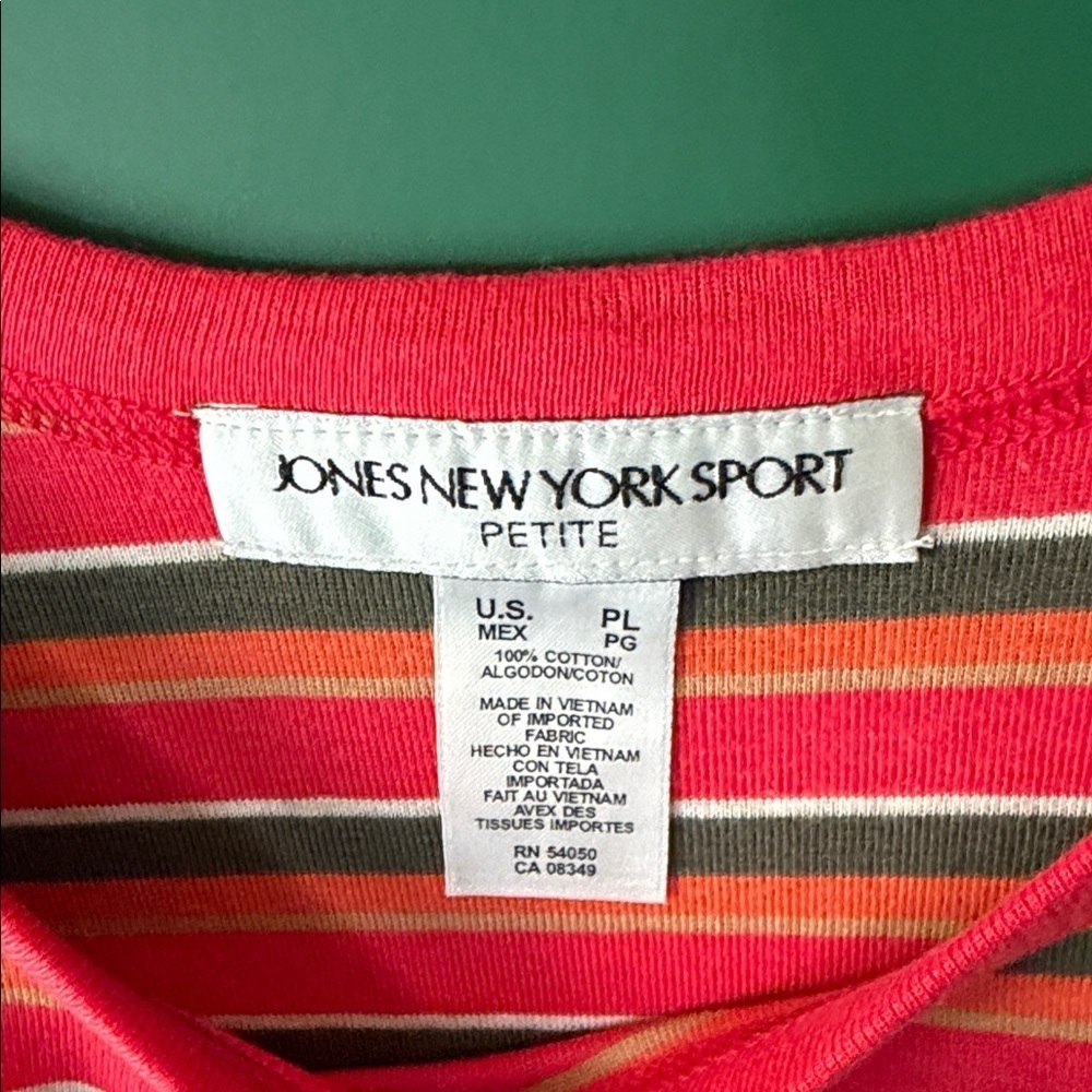 Jones New York Sport Womens LP Orange, Olive & White Striped Tank Summer - Picture 2 of 6